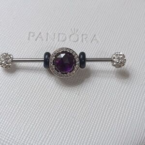 PandoraVintageStirlingSilver Royal-Purple Crystal Clear CZs Radiant Hearts Charm